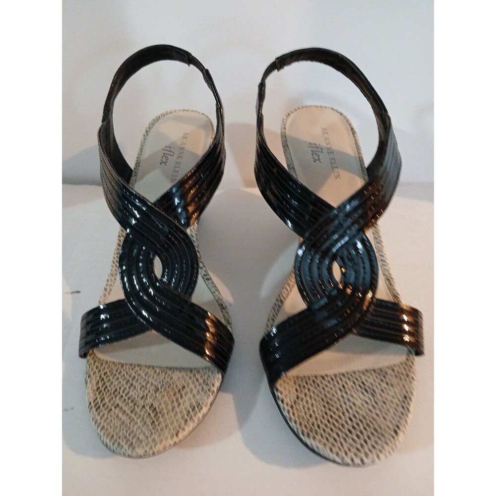 Anne Klein Iflex Black Faux Snake Skin Wedge Pump Womens 8.5 M Open Toe Pretty